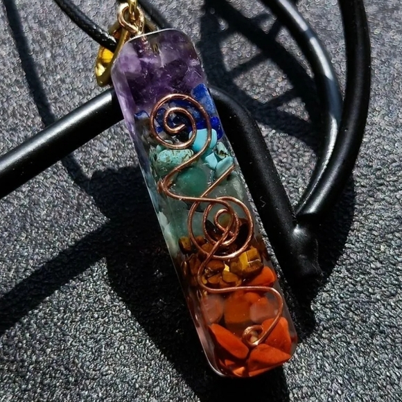 7 Chakra 🧘🏾‍♀️ 🕉 🧘‍♂️ 🌟 Natural Stone Square Pendant Necklace - Picture 2 of 5